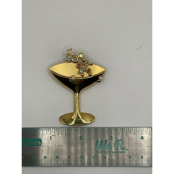 Signed JJ Jonette Vintage Pin Champagne cocktail glass crystal bubble Brooch - Picture 4 of 5